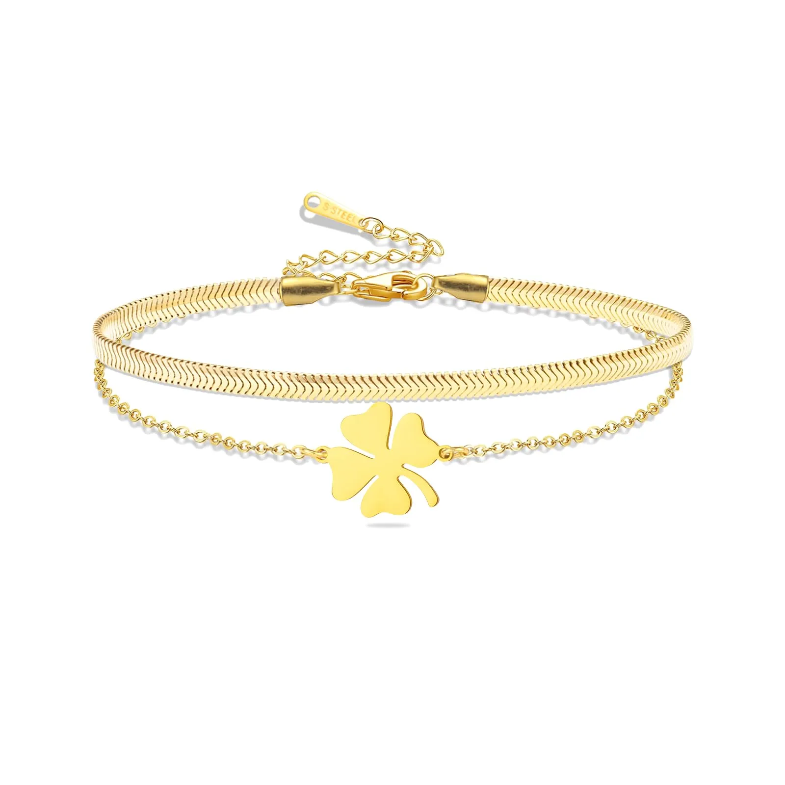 VASSAGO Bracciale da donna con quadrifoglio in acciaio inox, Taglia unica - immagine 1