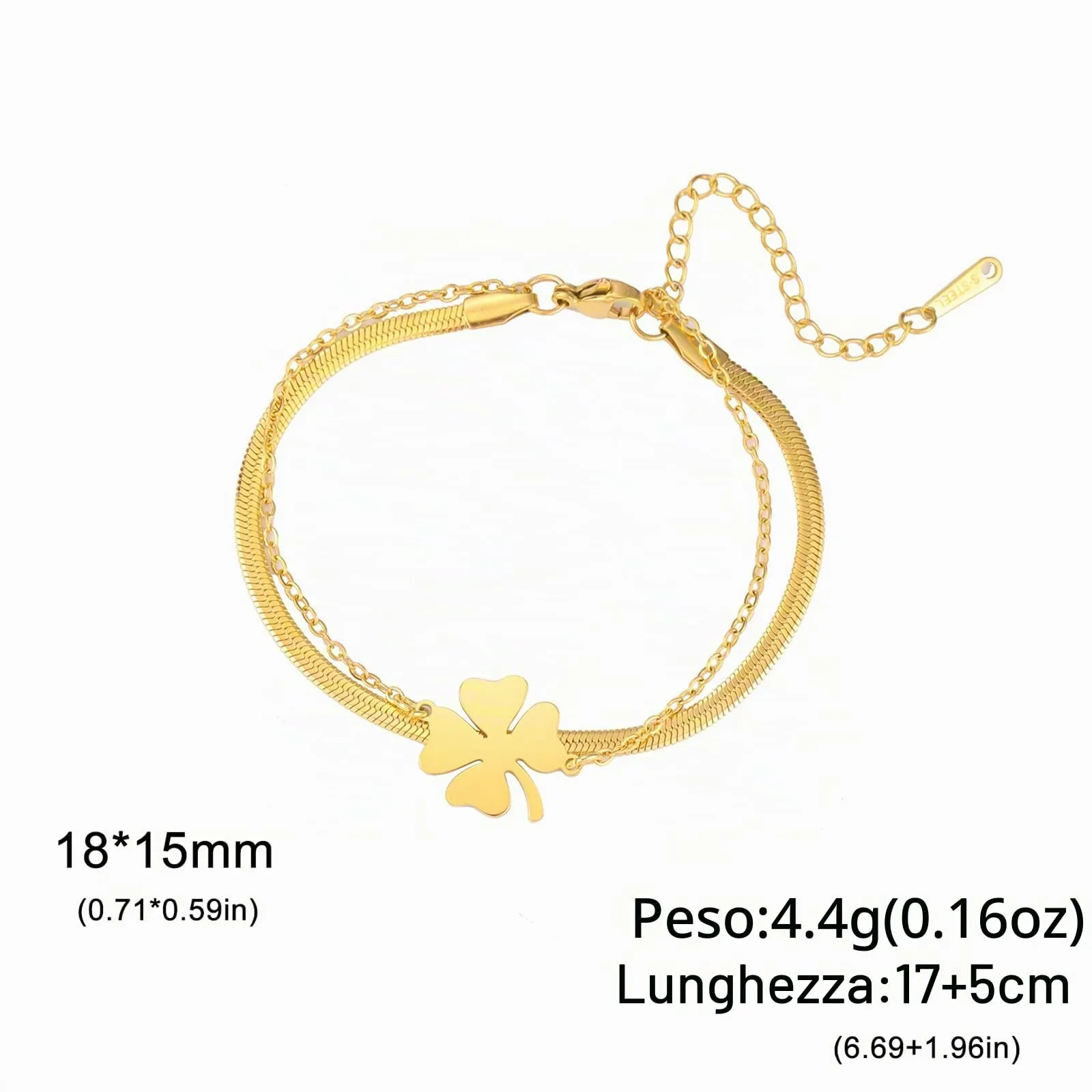 VASSAGO Bracciale da donna con quadrifoglio in acciaio inox, Taglia unica - immagine 6