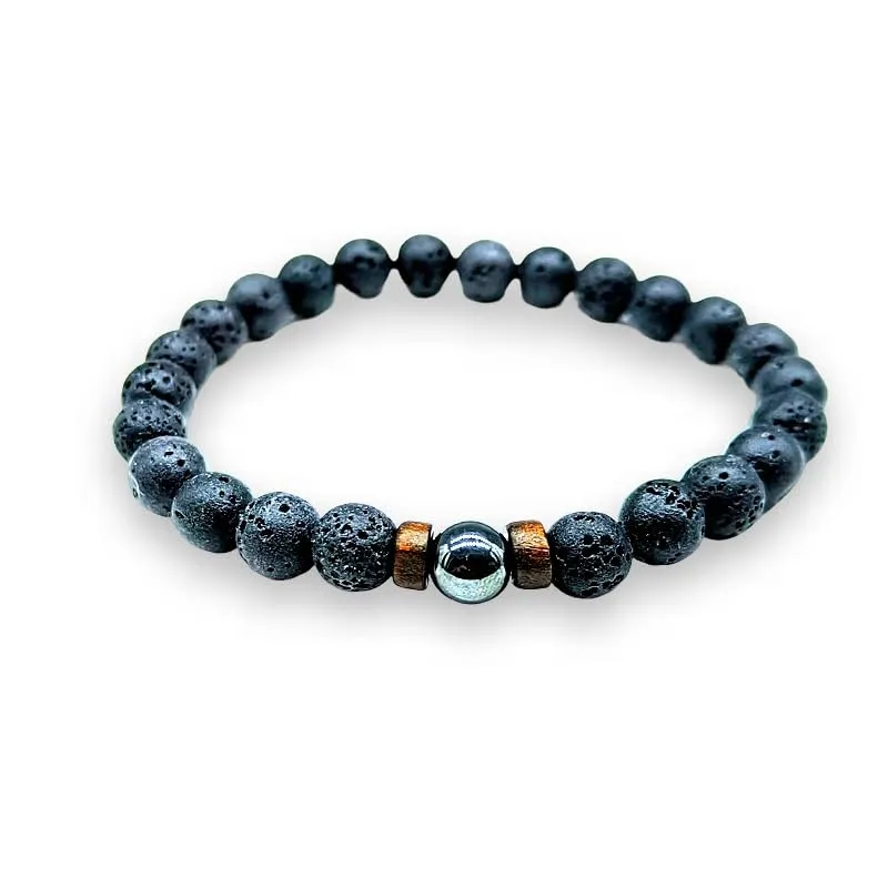 TENET Bracciale a sfere in pietra lavica ed ematite, 8 mm - immagine 1