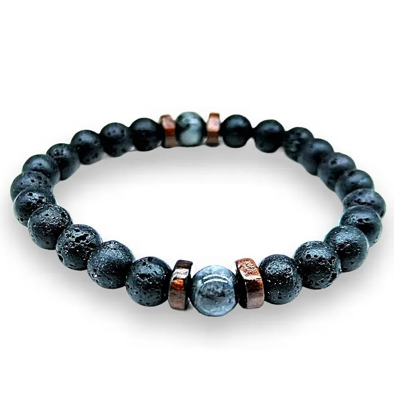 TENET Bracciale a sfere in pietra lavica e larvikite, 8 mm - immagine 1