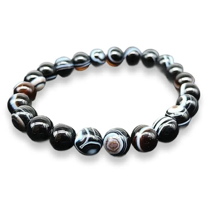 TENET Bracciale in Agata Nera a Bande, 6 mm - immagine 1