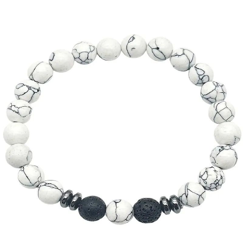 TENET Bracciale a sfere in Howlite, Dischi Ematite e Lava, 8 mm - immagine 1