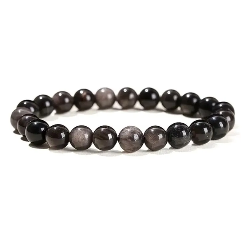 TENET Bracciale a sfere in ossidiana silver argento, 8 mm - immagine 1