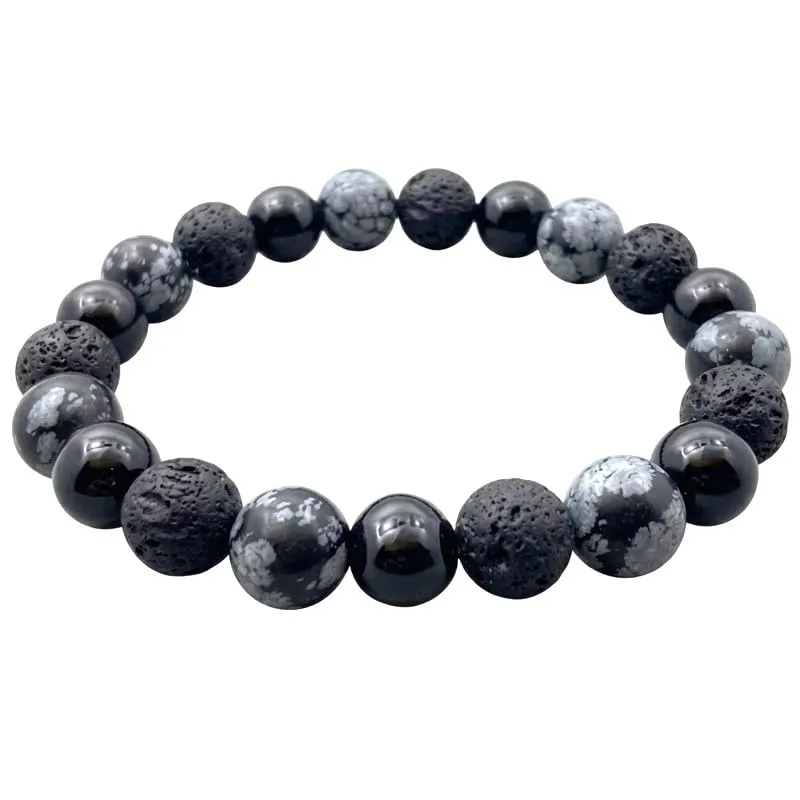 TENET Bracciale a sfere in Ossidiana Fiocco di Neve, Ossidiana e Lava, 8 mm - immagine 1