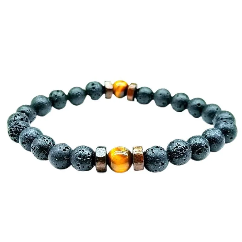 TENET Bracciale a sfere in pietra lavica e occhio di tigre, 8 mm - immagine 1