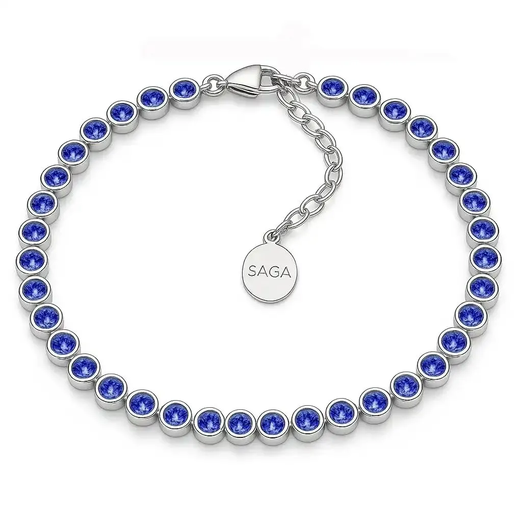 SAGA GIOIELLI Bracciale Tennis Unisex in Acciaio Inossidabile, Zirconi 4 mm, Regolabile 16,5+3 cm, Blu Elettrico - immagine 1