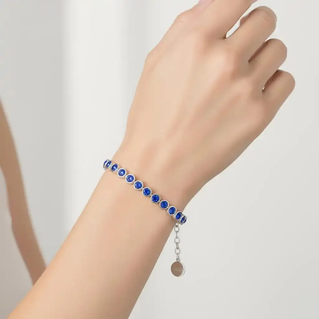 SAGA GIOIELLI Bracciale Tennis Unisex in Acciaio Inossidabile, Zirconi 4 mm, Regolabile 16,5+3 cm, Blu Elettrico - immagine 2