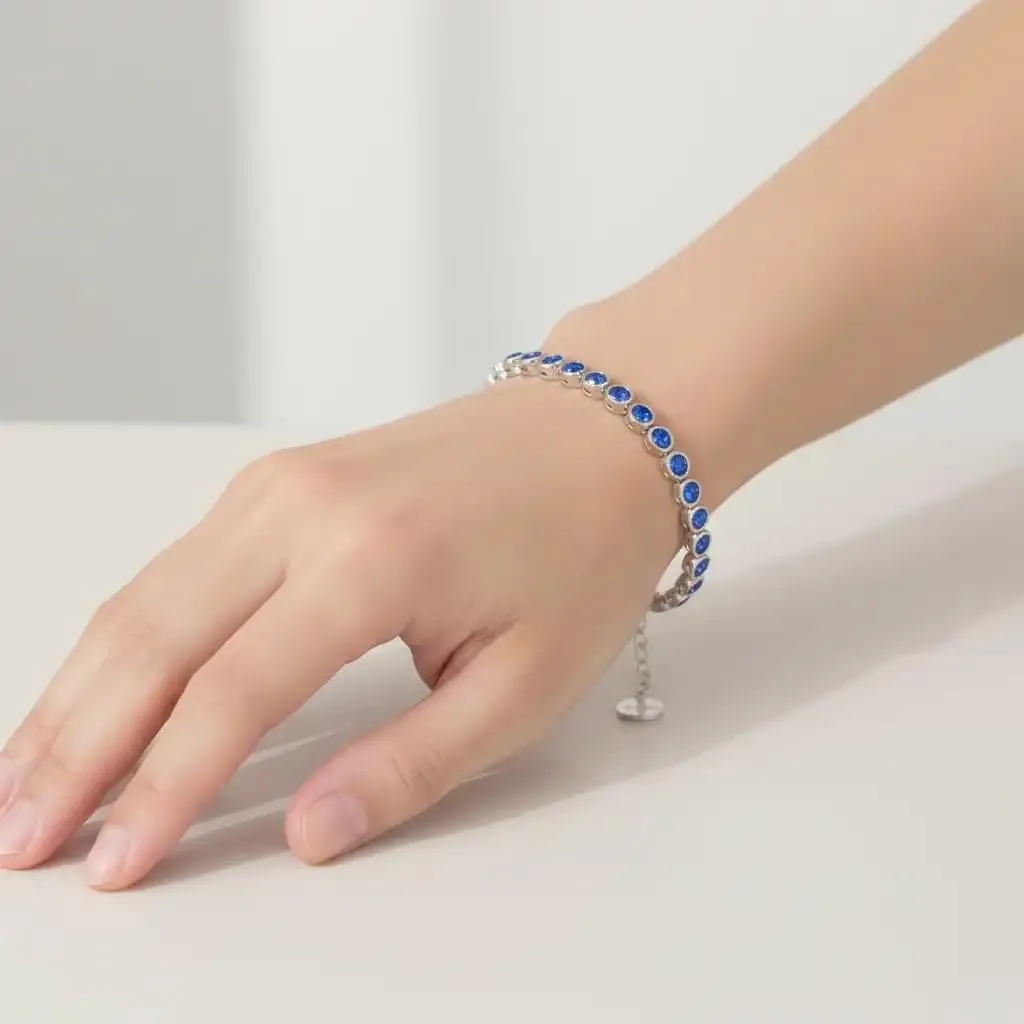 SAGA GIOIELLI Bracciale Tennis Unisex in Acciaio Inossidabile, Zirconi 4 mm, Regolabile 16,5+3 cm, Blu Elettrico - immagine 4