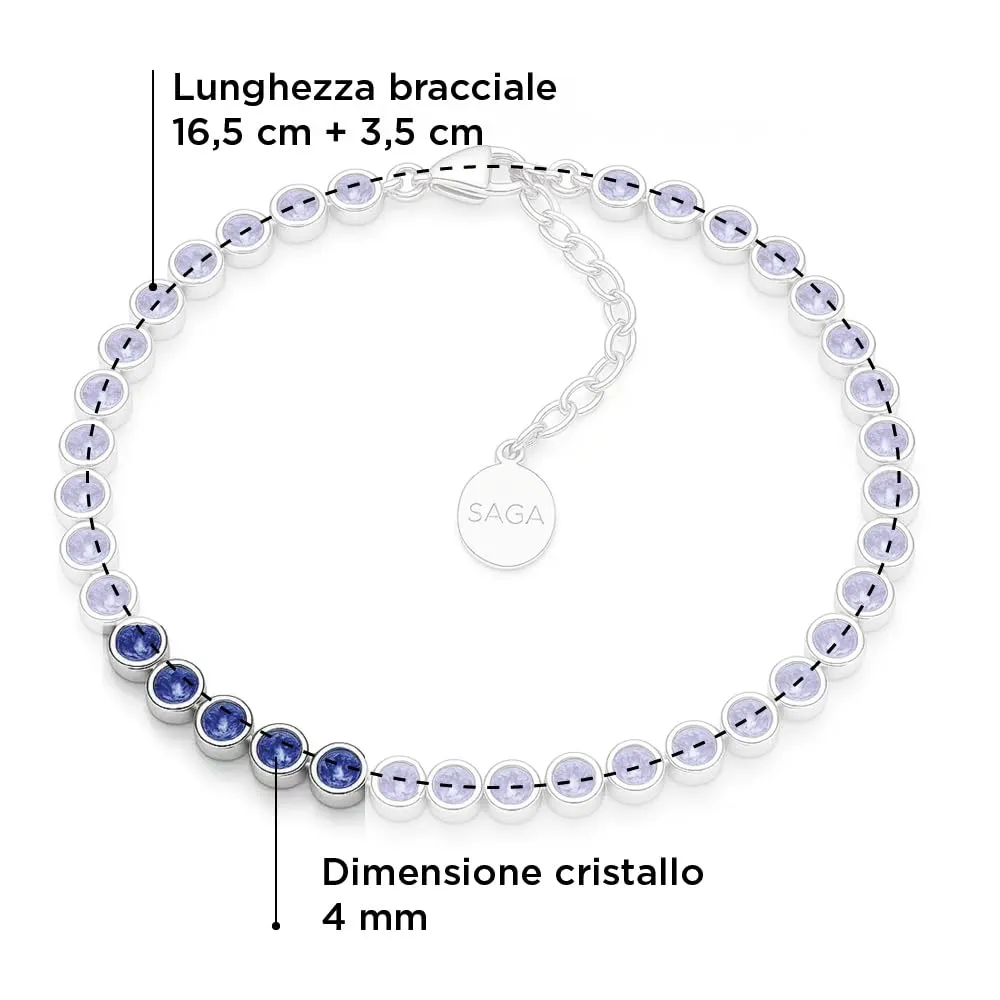 SAGA GIOIELLI Bracciale Tennis Unisex in Acciaio Inossidabile, Zirconi 4 mm, Regolabile 16,5+3 cm, Blu Elettrico - immagine 5