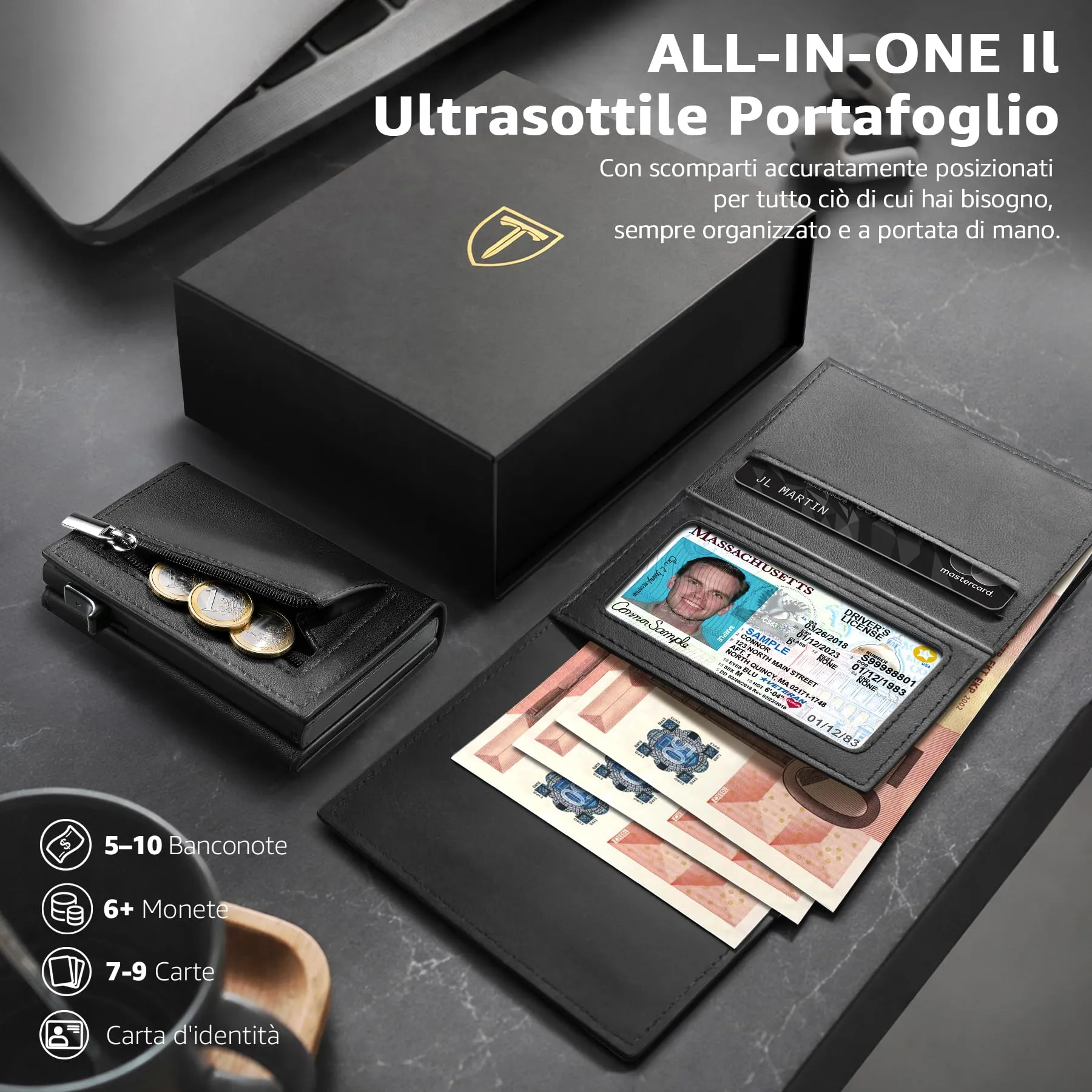 TEEHON Portafoglio Uomo Nero - immagine 3