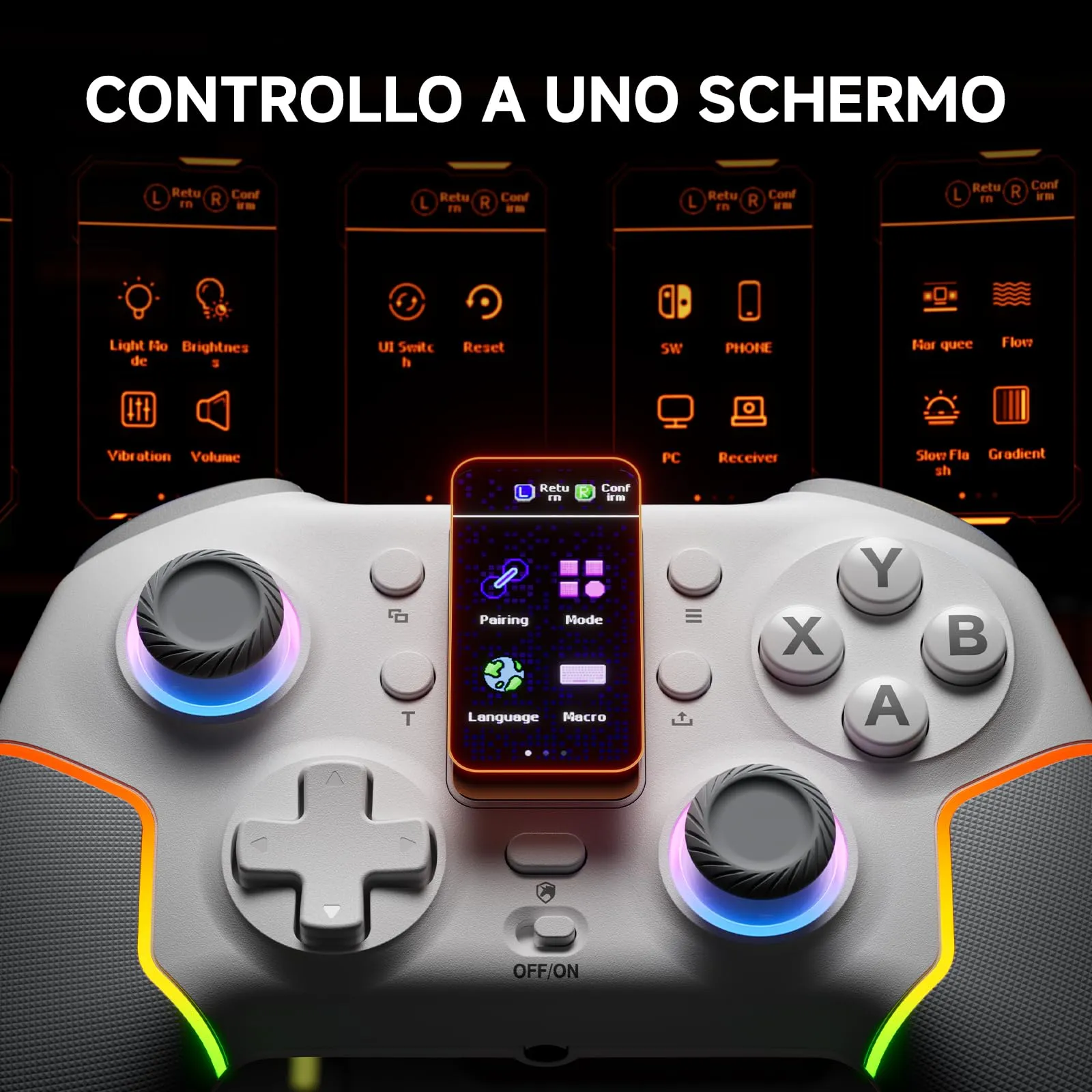 ECHTPower Controller per PC con Schermo Intelligente, 1000Hz Polling Rate, Hall Triggers e Joystick, 1000mAh Batteria, Compatibile con PC, Switch, iOS e Android - immagine 2