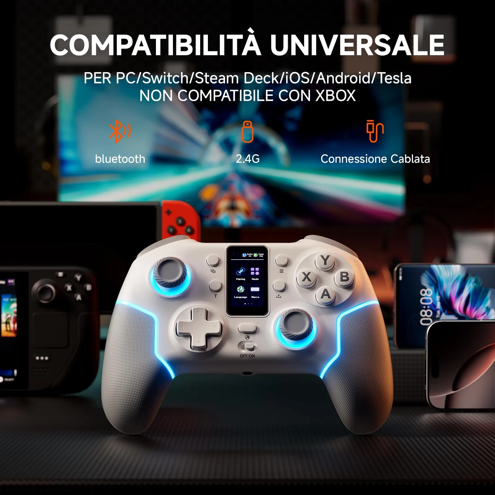 ECHTPower Controller per PC con Schermo Intelligente, 1000Hz Polling Rate, Hall Triggers e Joystick, 1000mAh Batteria, Compatibile con PC, Switch, iOS e Android - immagine 3