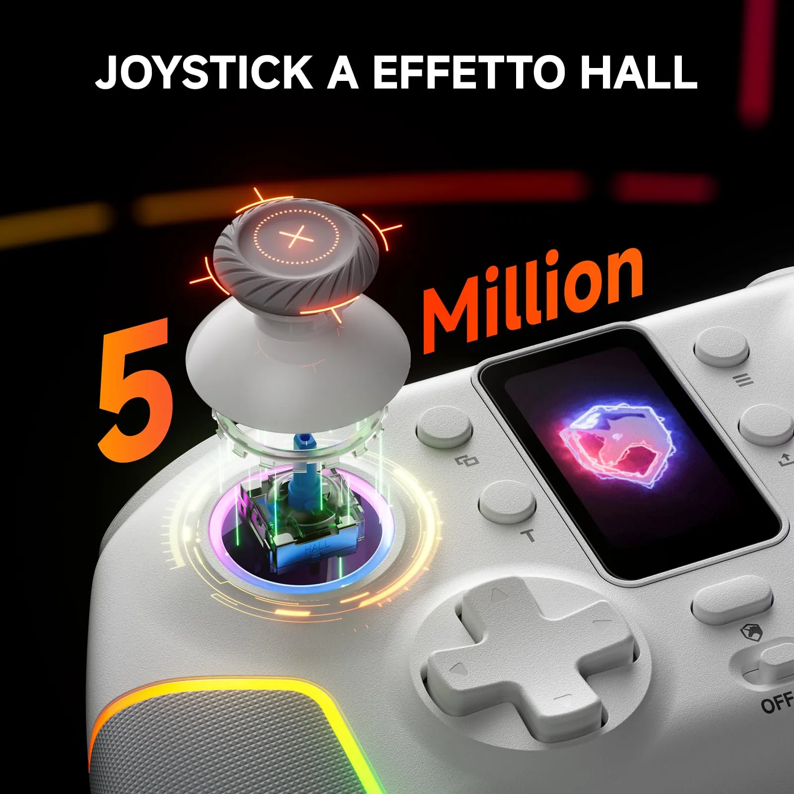 ECHTPower Controller per PC con Schermo Intelligente, 1000Hz Polling Rate, Hall Triggers e Joystick, 1000mAh Batteria, Compatibile con PC, Switch, iOS e Android - immagine 4