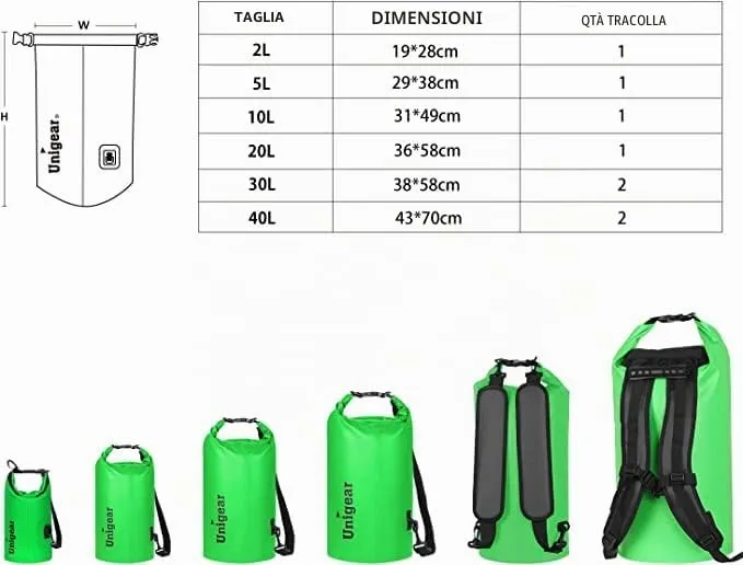 Unigear Borsa Impermeabile Sacca Stagna Dry Bag 30L Verde - immagine 2
