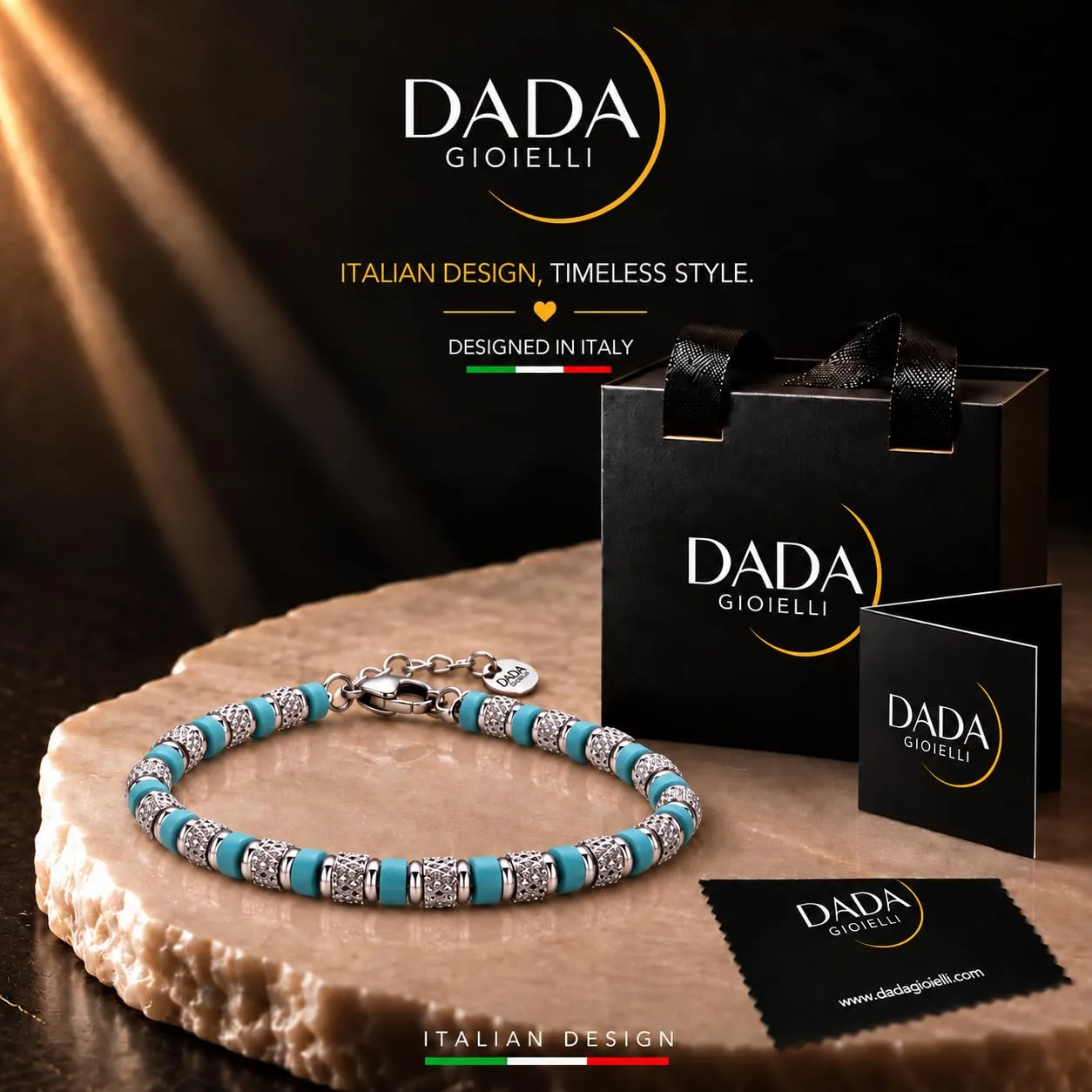 Dada Gioielli Bracciale con Pietre Naturali Turchese Aulite, Misura Regolabile 18,5+3 cm - immagine 3