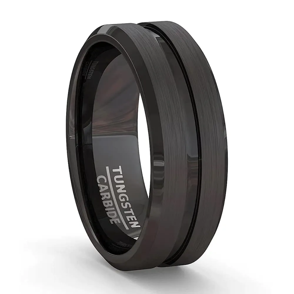 ZENSE Anello da uomo in acciaio nero opaco con scanalatura ZR0170, Misura 22 (62mm) - immagine 2