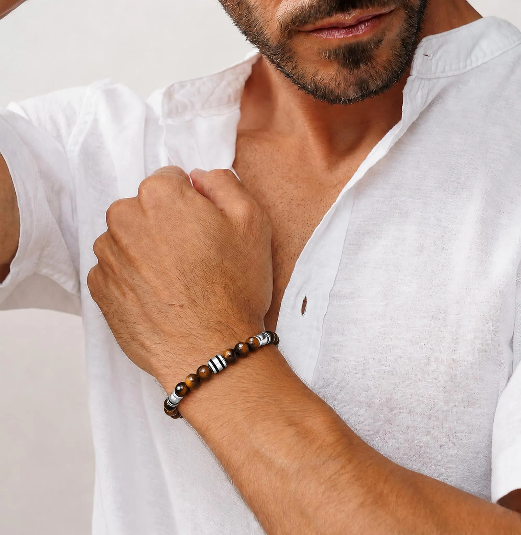 Dada Gioielli Bracciale Uomo in Pietra Naturale 6mm Occhio di Tigre - immagine 2