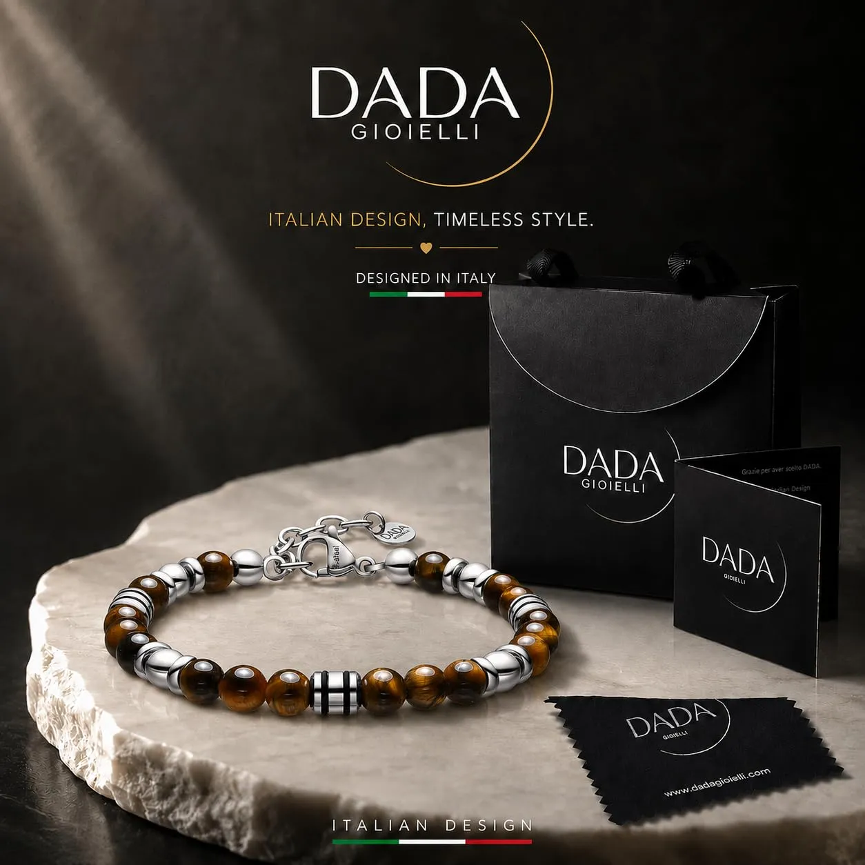 Dada Gioielli Bracciale Uomo in Pietra Naturale 6mm Occhio di Tigre - immagine 3