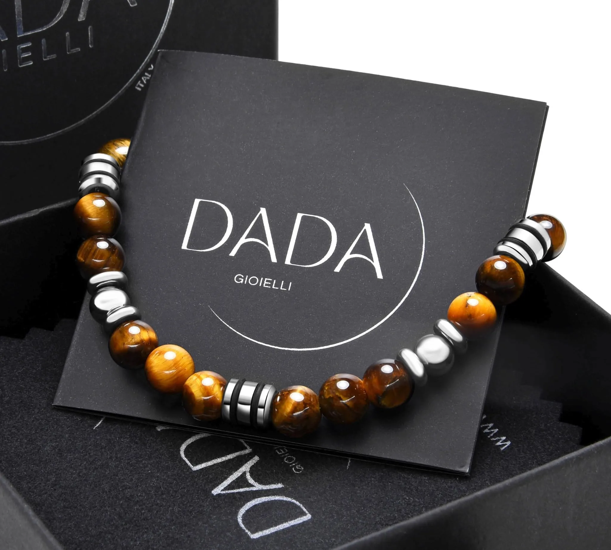 Dada Gioielli Bracciale Uomo in Pietra Naturale 6mm Occhio di Tigre - immagine 6