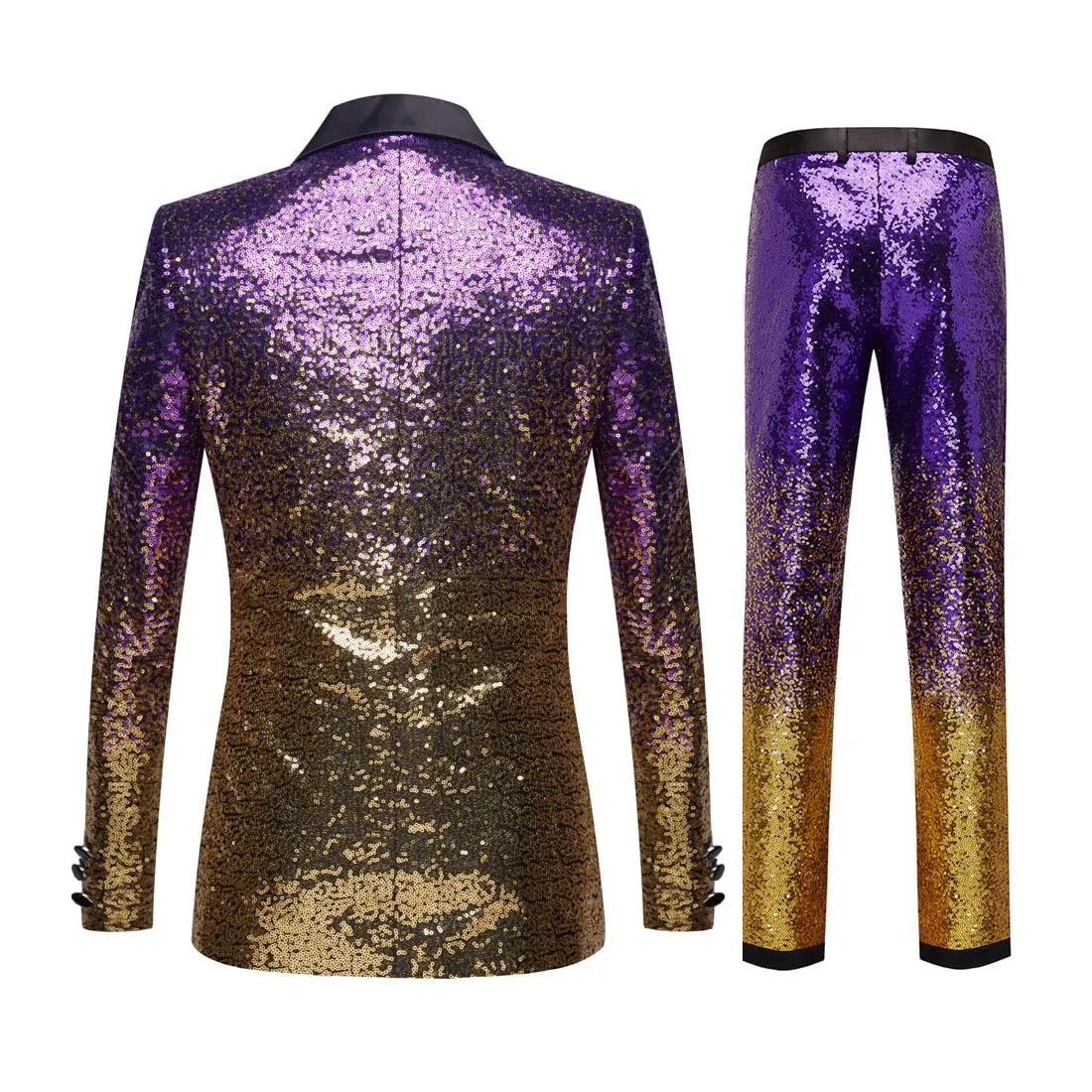 CARFFIV Men's Gradient Color Sequins Two Piece Suit Set, Purple Gold, XS - immagine 2
