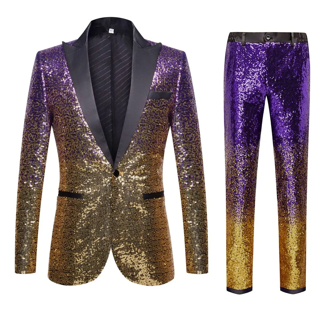 CARFFIV Men's Gradient Color Sequins Two Piece Suit Set, Purple Gold, XS - immagine 1