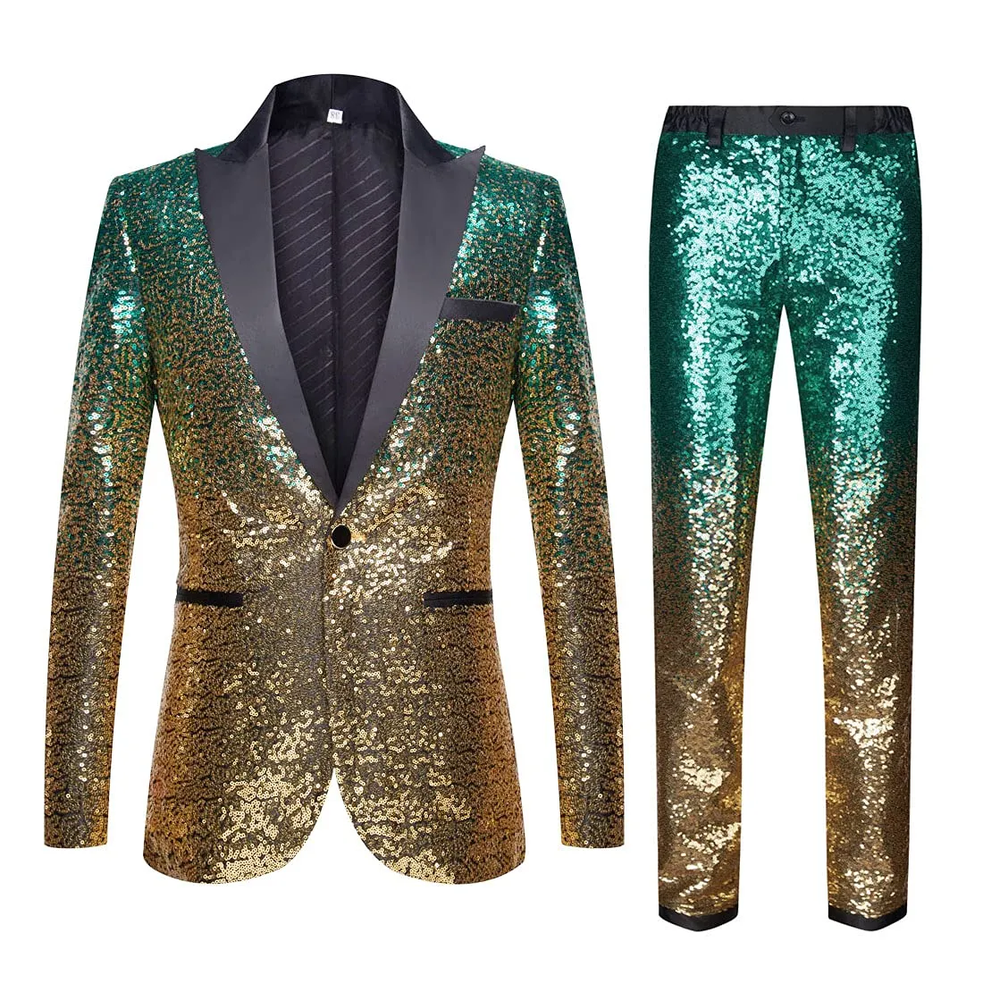 CARFFIV Men's Gradient Color Sequins Two Piece Suit Set, Green Gold, XS - immagine 1