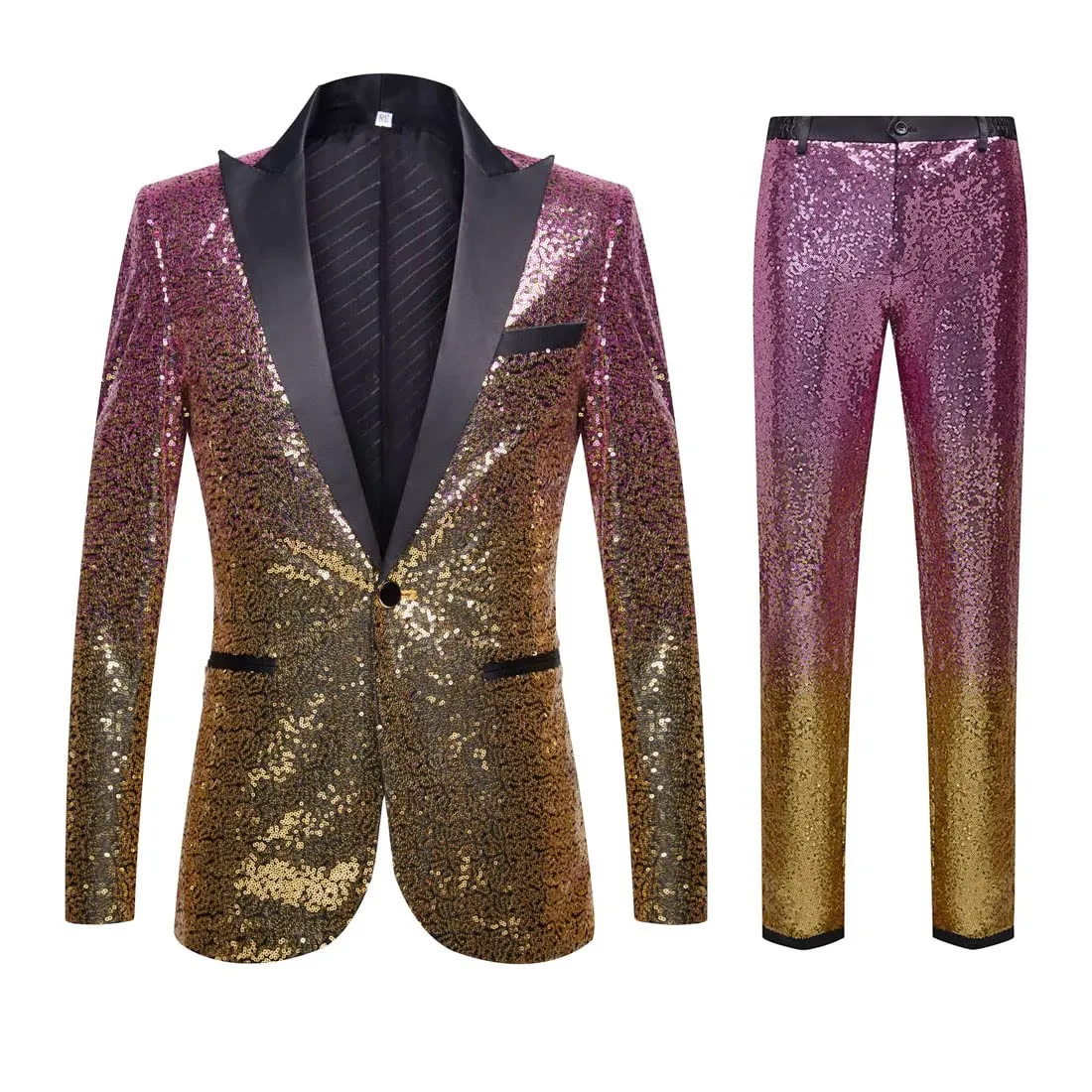 CARFFIV Men's Gradient Sequin Two Piece Suit Set, Pink Gold, S - immagine 1