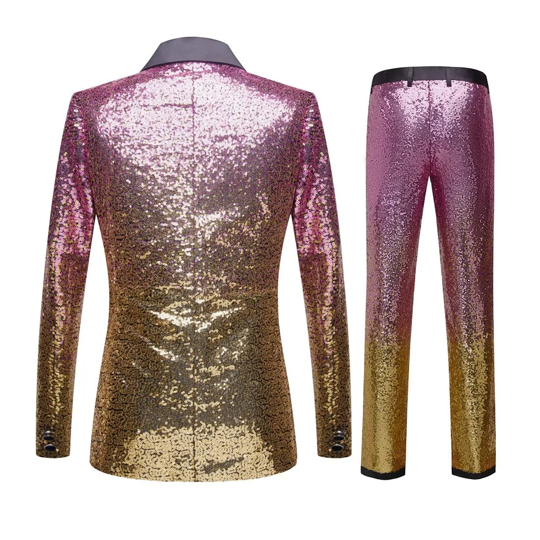 CARFFIV Men's Gradient Sequin Two Piece Suit Set, Pink Gold, S - immagine 2