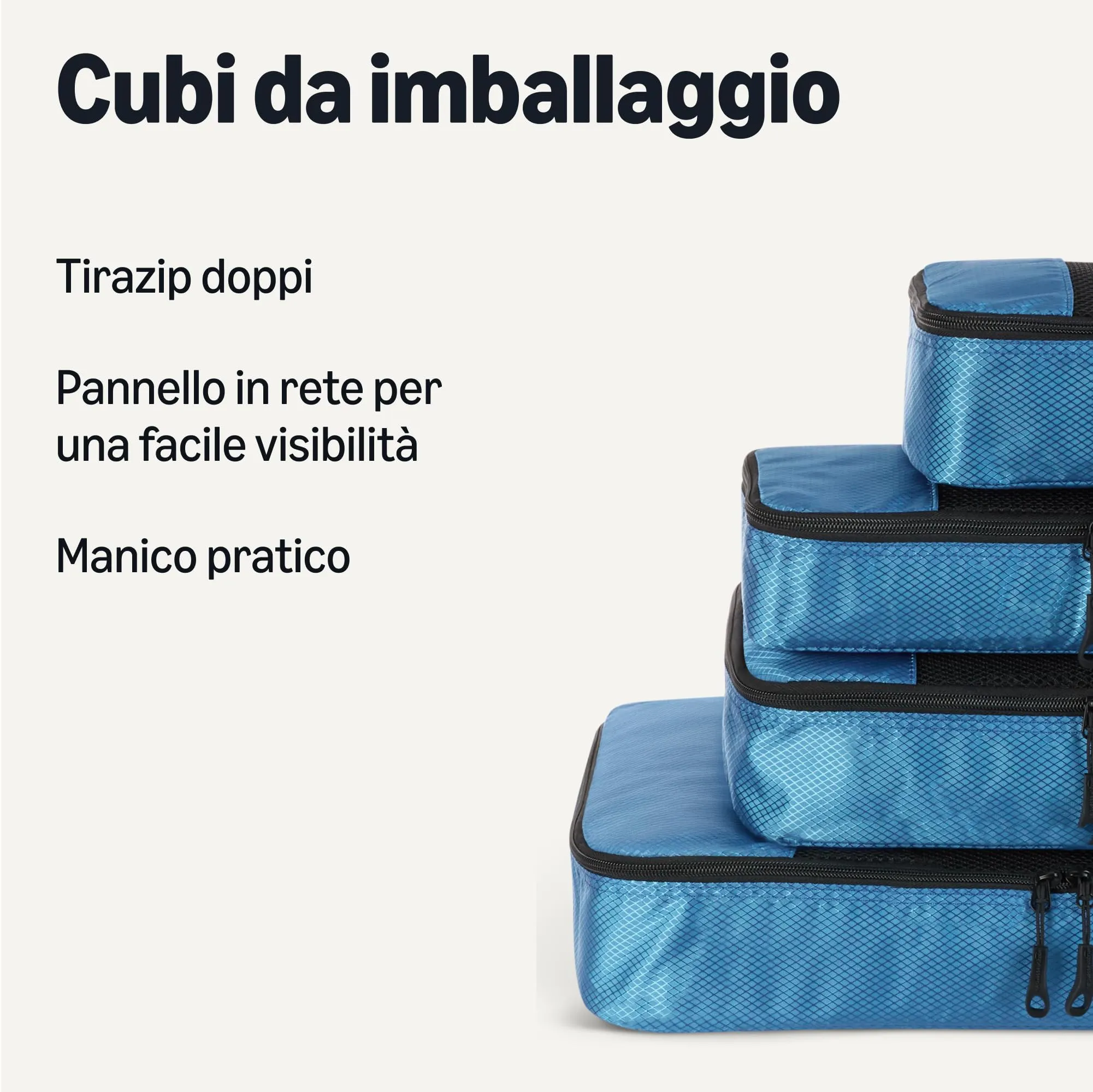 Amazon Essentials Set di 4 Packing Cube Organizer per Bagagli, S/M/L/Slim, Blu Cielo - immagine 2