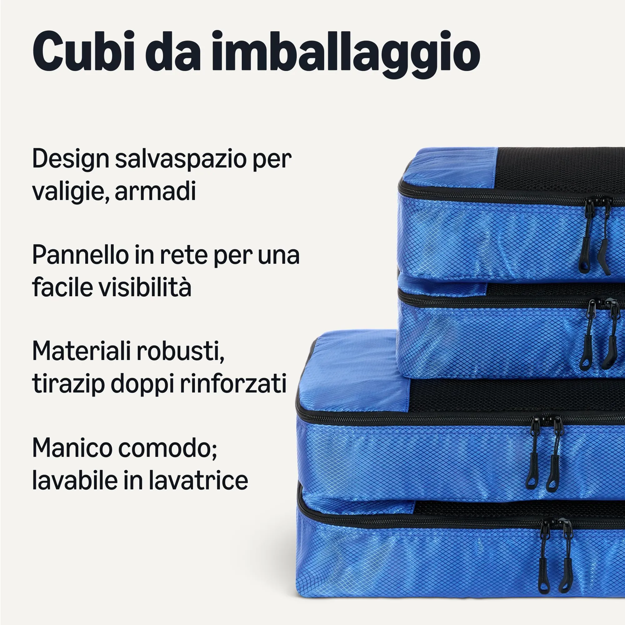 Amazon Essentials Set di 4 Packing Cube Organizer per Bagagli, 2 Medio e 2 Grande, Blu - immagine 2