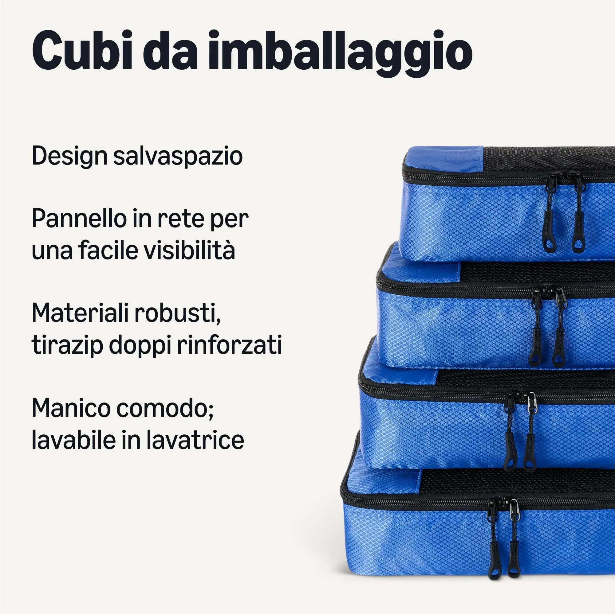 Amazon Essentials Set di 4 Packing Cube, Organizer per Bagagli S/M/L/Slim, Blu - immagine 2