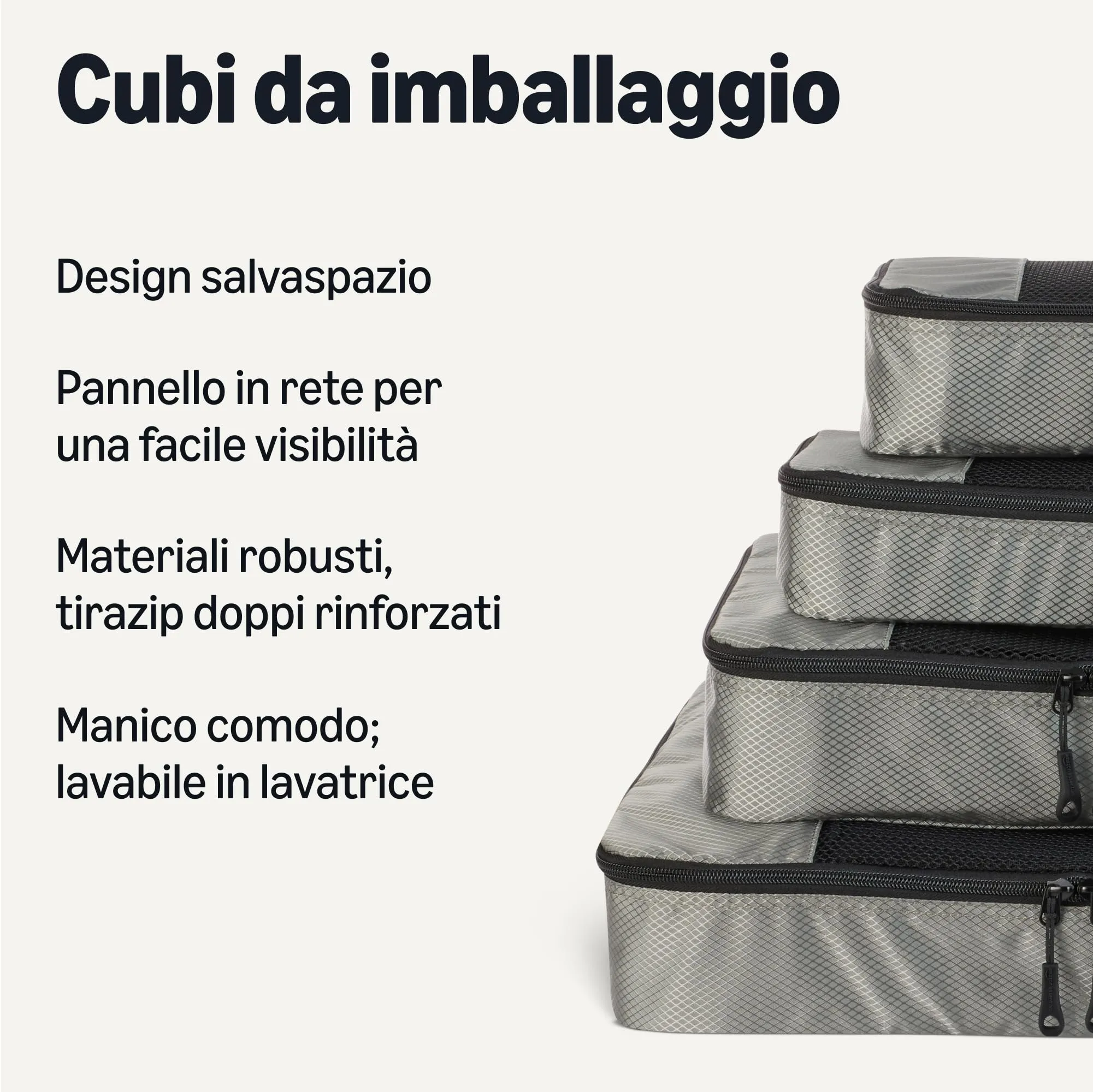 Amazon Essentials Set di 4 Packing Cube Organizer per Bagagli, S/M/L/Slim, Grigio - immagine 2
