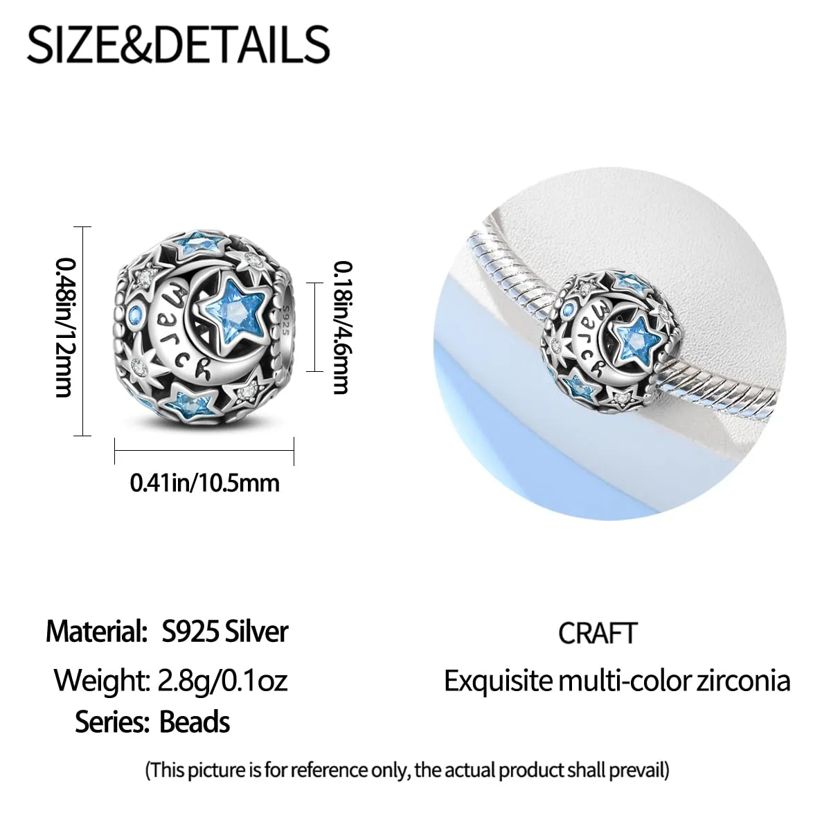 Pandach Bead Charm Ciondolo Argento Sterling 925 con Cubic Zirconia per Braccialetti e Collane Europee - immagine 5