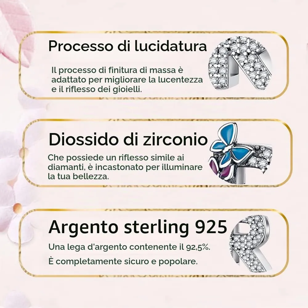 LNQOBU Ciondolo Lettera Alfabeto in Argento Sterling 925 con Zirconia 5A Compatibile con Pandora e Bracciali Europei da Donna - immagine 6
