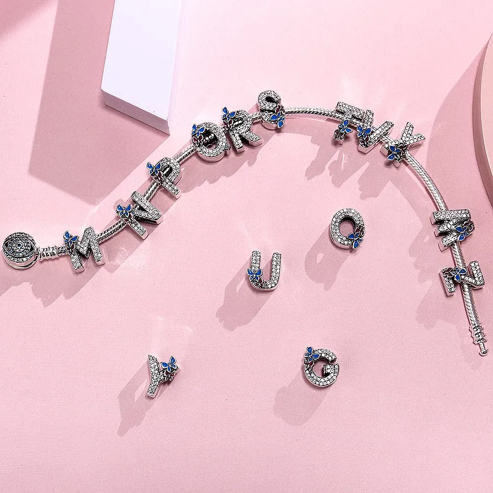 LNQOBU Ciondolo Lettera Alfabeto in Argento Sterling 925 con Zirconia 5A Compatibile con Pandora e Bracciali Europei da Donna - immagine 3