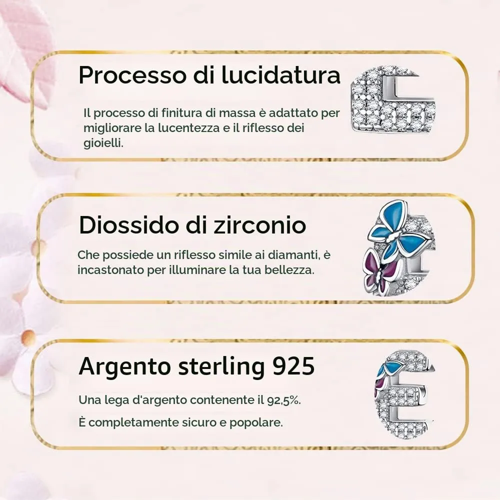 LNQOBU Ciondolo Lettera Alfabeto in Argento Sterling 925 con Zirconia 5A per Bracciali e Collane da Donna - immagine 6