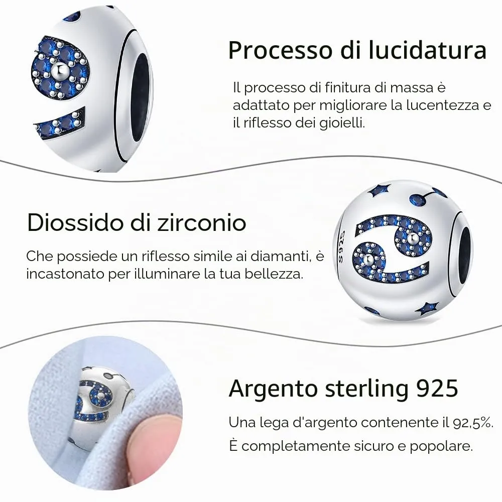 Pandach Bead Charm Ciondolo Argento Sterling 925 con Cubic Zirconia Blue, Compatibile con Braccialetti e Collane Europei - immagine 6
