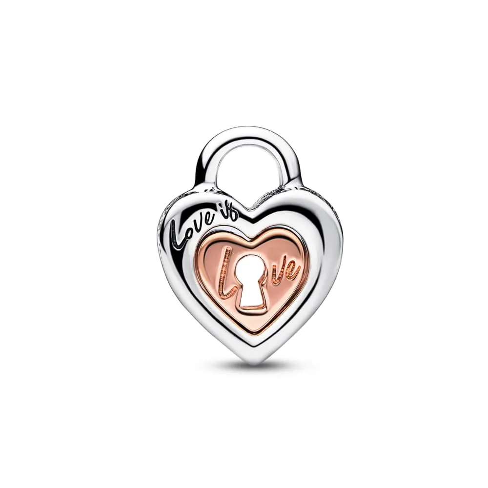 Pandora Moments Ciondolo Divisibile con Lucchetto a Forma di Cuore in Argento Sterling Placcato in Oro Rosa 14k - immagine 3