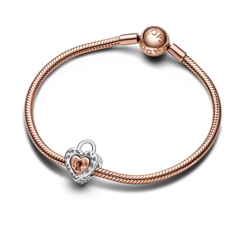Pandora Moments Ciondolo Divisibile con Lucchetto a Forma di Cuore in Argento Sterling Placcato in Oro Rosa 14k - immagine 4