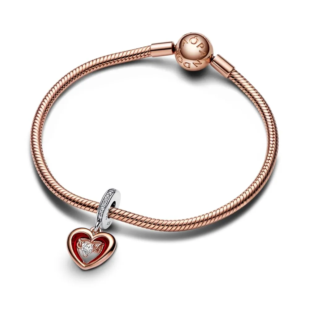 Pandora Moments Pendente Cuore Aperto in Argento Sterling e Oro Rosa 14k con Zirconi Cubici e Smalto Rosso - immagine 4