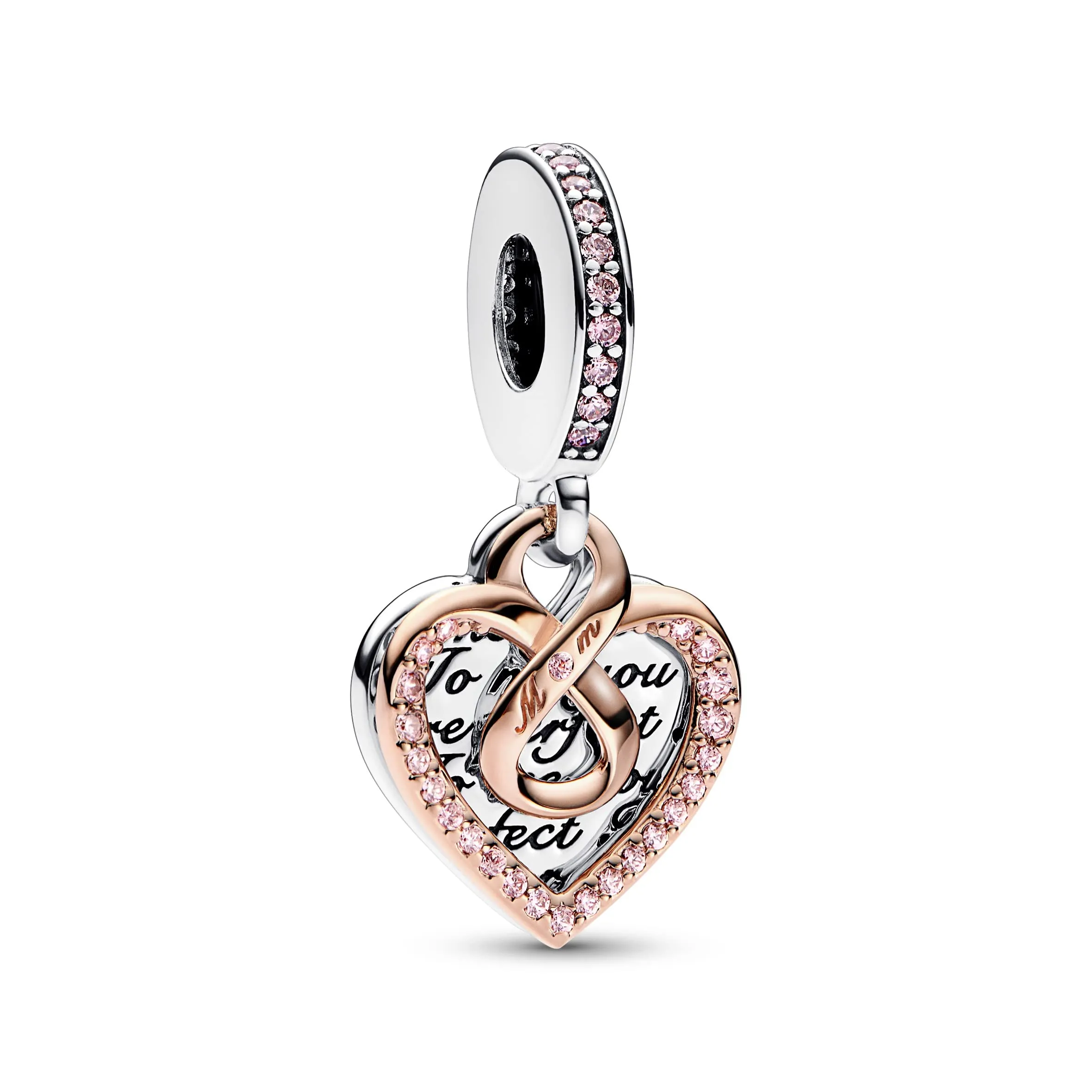 Pandora Moments Pendente Doppio Cuore in Argento Sterling e Oro Rosa 14k con Zirconi Rosa - immagine 1