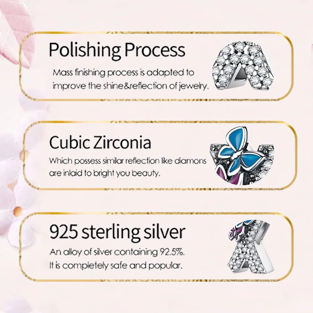 LNQOBU Ciondolo Lettera Alfabeto in Argento Sterling 925 con Zirconia 5A Compatibile con Pandora e Bracciali Europei da Donna - immagine 6