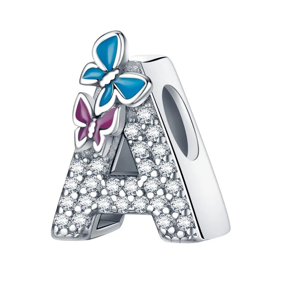 LNQOBU Ciondolo Lettera Alfabeto in Argento Sterling 925 con Zirconia 5A, Compatibile con Pandora e Bracciali Europei da Donna - immagine 1