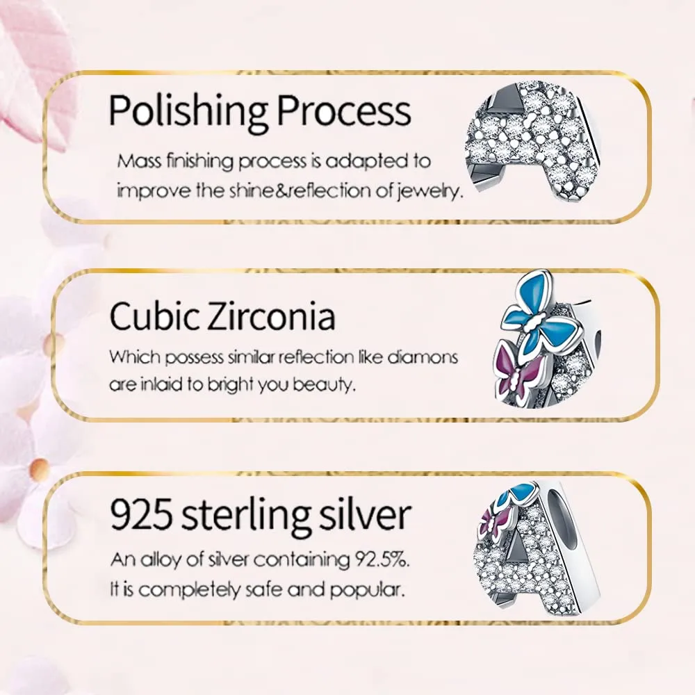 LNQOBU Ciondolo Lettera Alfabeto in Argento Sterling 925 con Zirconia 5A, Compatibile con Pandora e Bracciali Europei da Donna - immagine 6