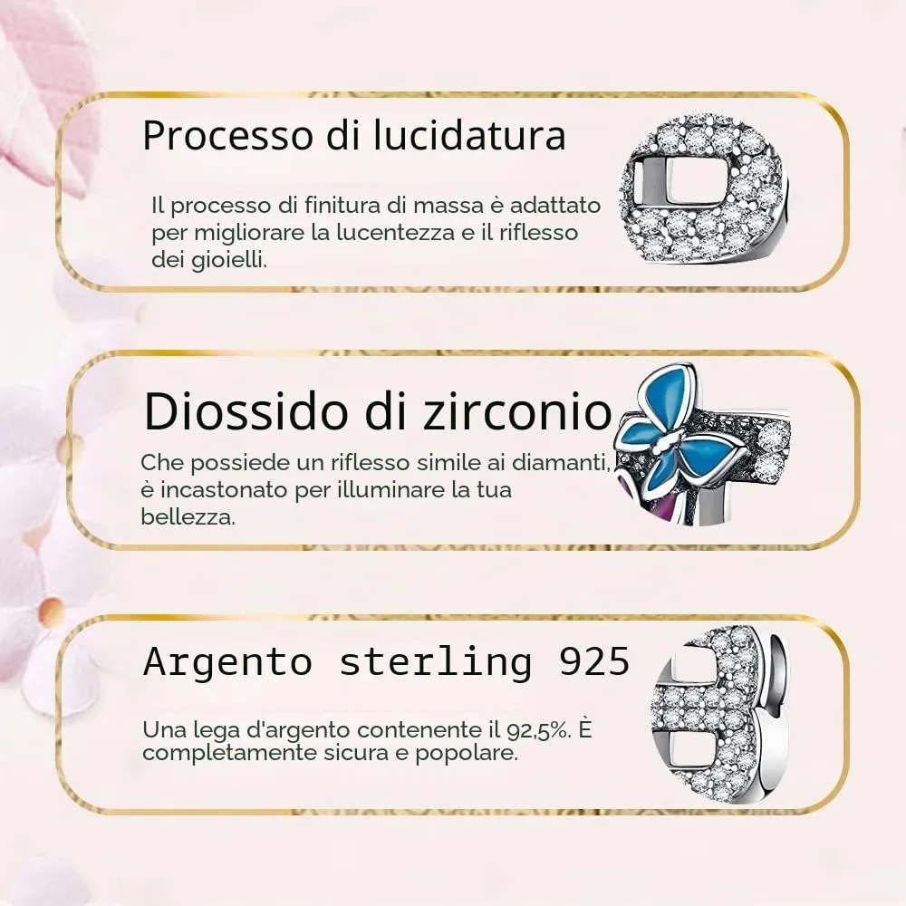 LNQOBU Ciondolo Lettera Alfabeto in Argento Sterling 925 con Zirconia 5A per Bracciali Pandora e Europei e Collane da Donna - immagine 6