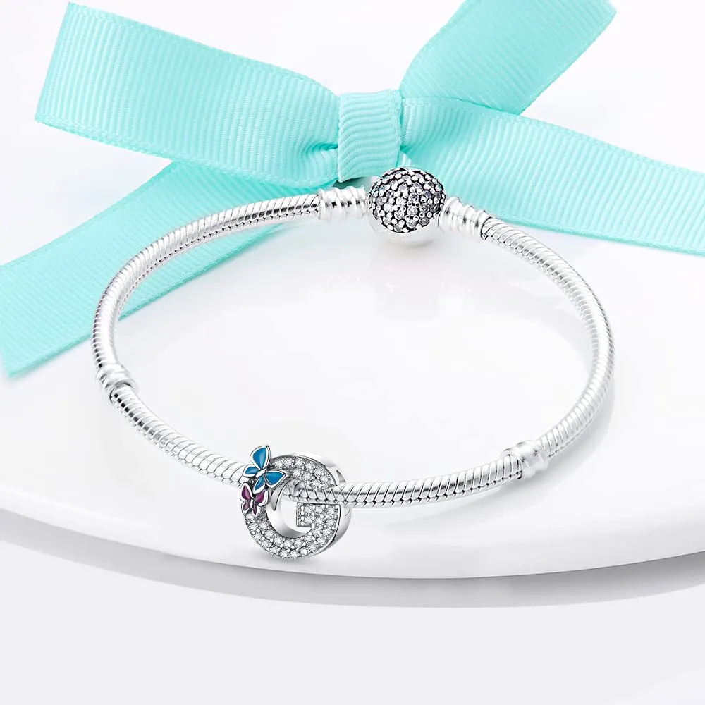 LNQOBU Ciondolo Lettera Alfabeto in Argento Sterling 925 con Zirconia 5A Compatibile con Pandora e Bracciali Europei per Donna - immagine 2
