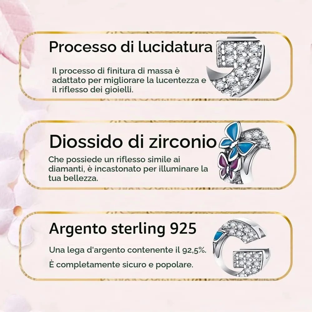 LNQOBU Ciondolo Lettera Alfabeto in Argento Sterling 925 con Zirconia 5A Compatibile con Pandora e Bracciali Europei per Donna - immagine 6