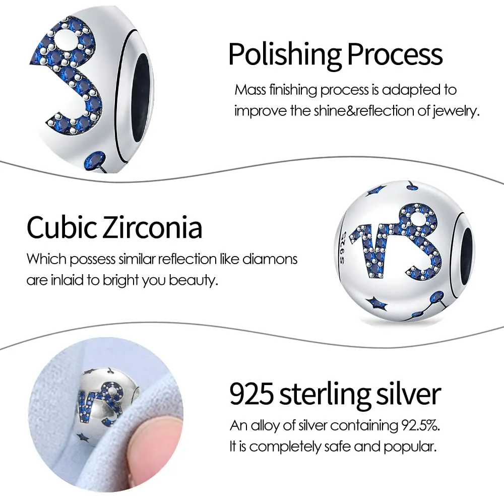 Pandach Bead Charm in Argento Sterling 925 con Cubic Zirconia Blu per Braccialetti e Collane Europee - immagine 5