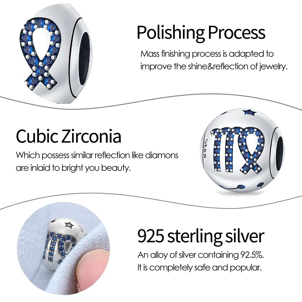 Pandach Bead Charm Ciondolo Argento Sterling 925 con Cubic Zirconia Blue per Braccialetti e Collane Europee - immagine 3