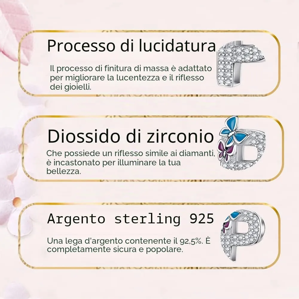 LNQOBU Ciondolo Lettera Alfabeto in Argento Sterling 925 con Zirconia 5A Compatibile con Pandora e Bracciali Europei da Donna - immagine 6